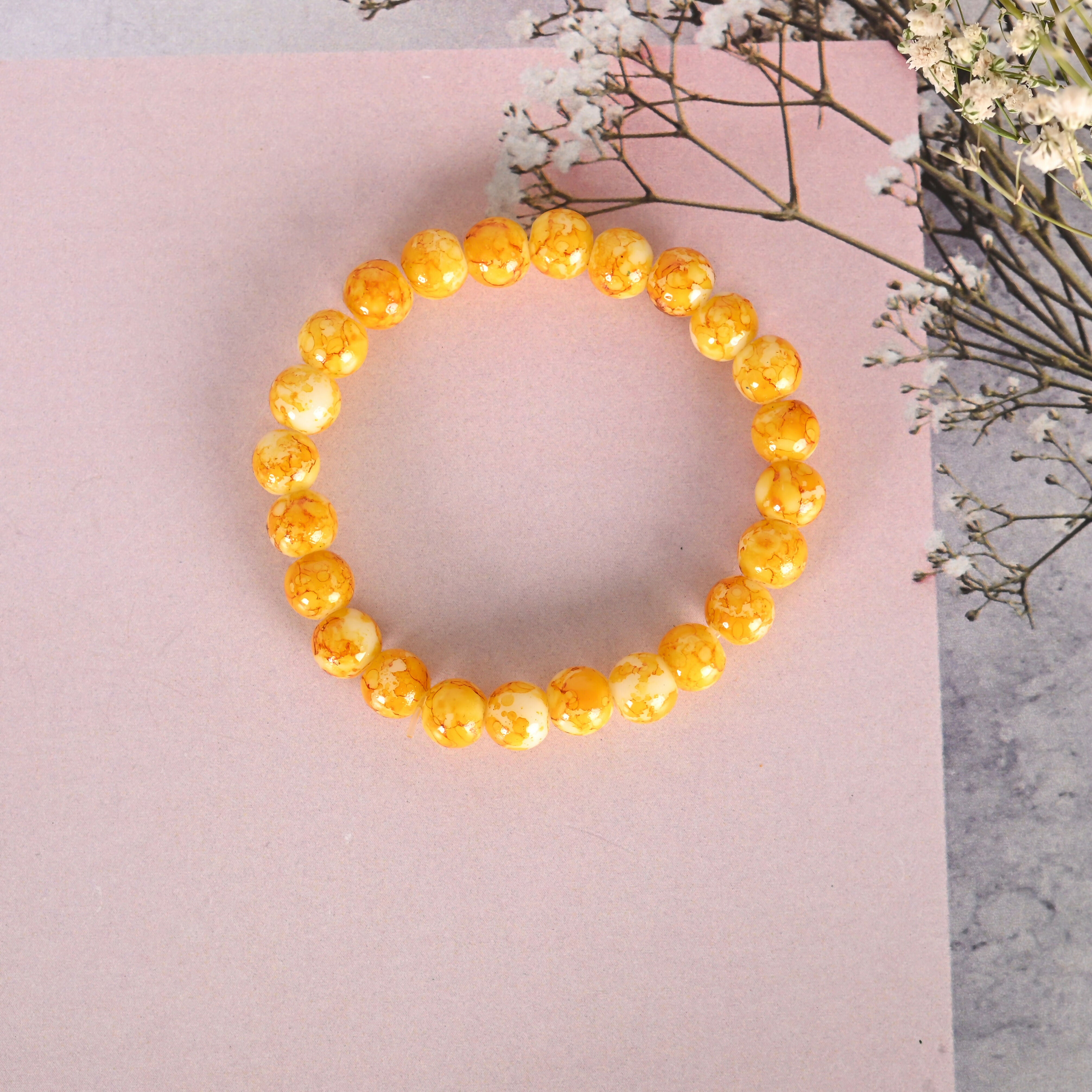 NVR Men & Women Yellow Marbel Crystal Elasticated Bracelet - Distacart