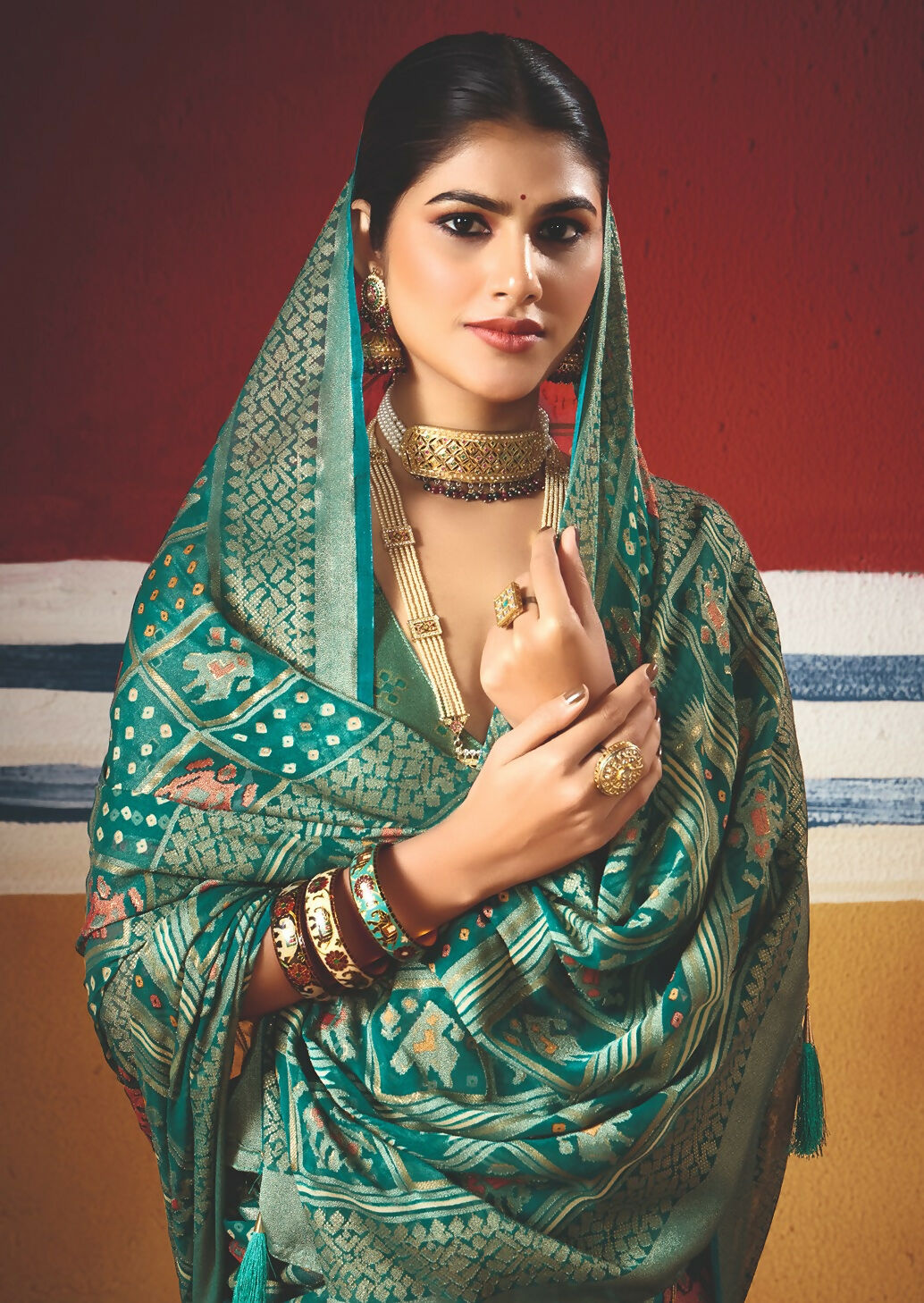 Joban Fashion Green Dull Moss Brasso Saree