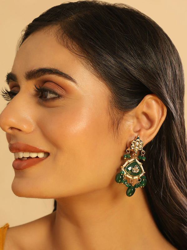 Nuyug 22K Gold Plated Arc Kundan Ruby Drops Necklace