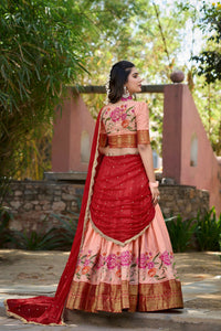 Thumbnail for Vastranavya Stunning Cotton Silk Thread Embroidery Work Lehenga Choli - Peach