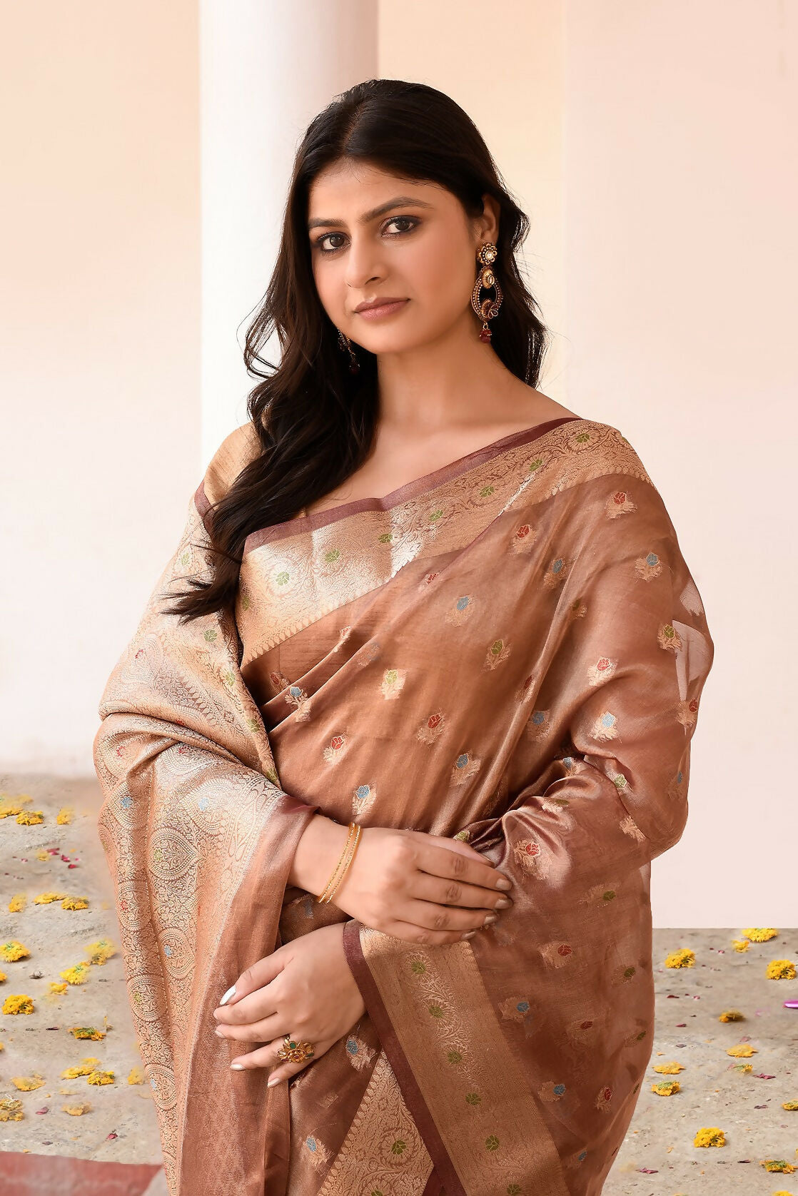 Joban Fashion Copper Pure Banarasi Tissue Saree