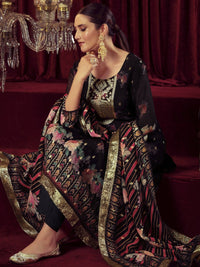 Thumbnail for Aastha Fashion Women's Black Organza Jacquard Woven Kurta with Trouser & Dupatta - Distacart