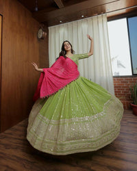 Thumbnail for Jyoti Fashion Women's Green Faux Georgette Sequins with Thread Embroidered Designer Lehenga Choli Set