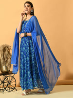Thumbnail for Myshka Women's Blue Festive Flared Anarkali Kurta With Dupatta sets - Distacart