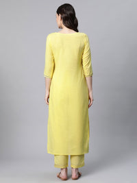 Thumbnail for Ahalyaa Women Yellow Pure Cotton Printed Floral Kurta With Trousers - Distacart