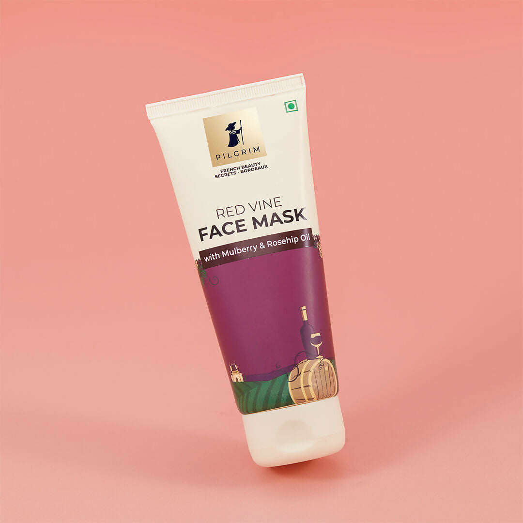 Pilgrim Anti Ageing Red Vine Face Mask with Mulberry Extracts & Rosehip Oil For Glowing Skin, De-Tan, Dark Spots, Blackheads Removal - Distacart