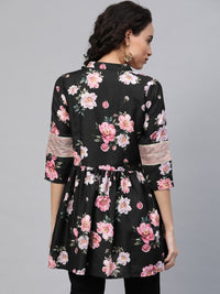 Thumbnail for Ahalyaa Women Black Rayon Floral Print Tunic