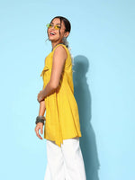 Thumbnail for Ahalyaa Women Mustard Cotton Fluid Tie-Up Tunic - Distacart