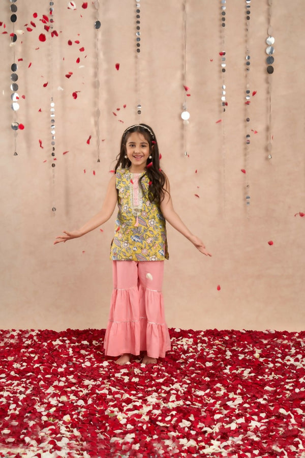 Lil Drama Girls kurta with sharara set - Yellow - Distacart