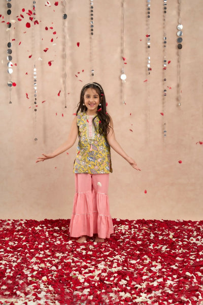 Lil Drama Girls kurta with sharara set - Yellow - Distacart
