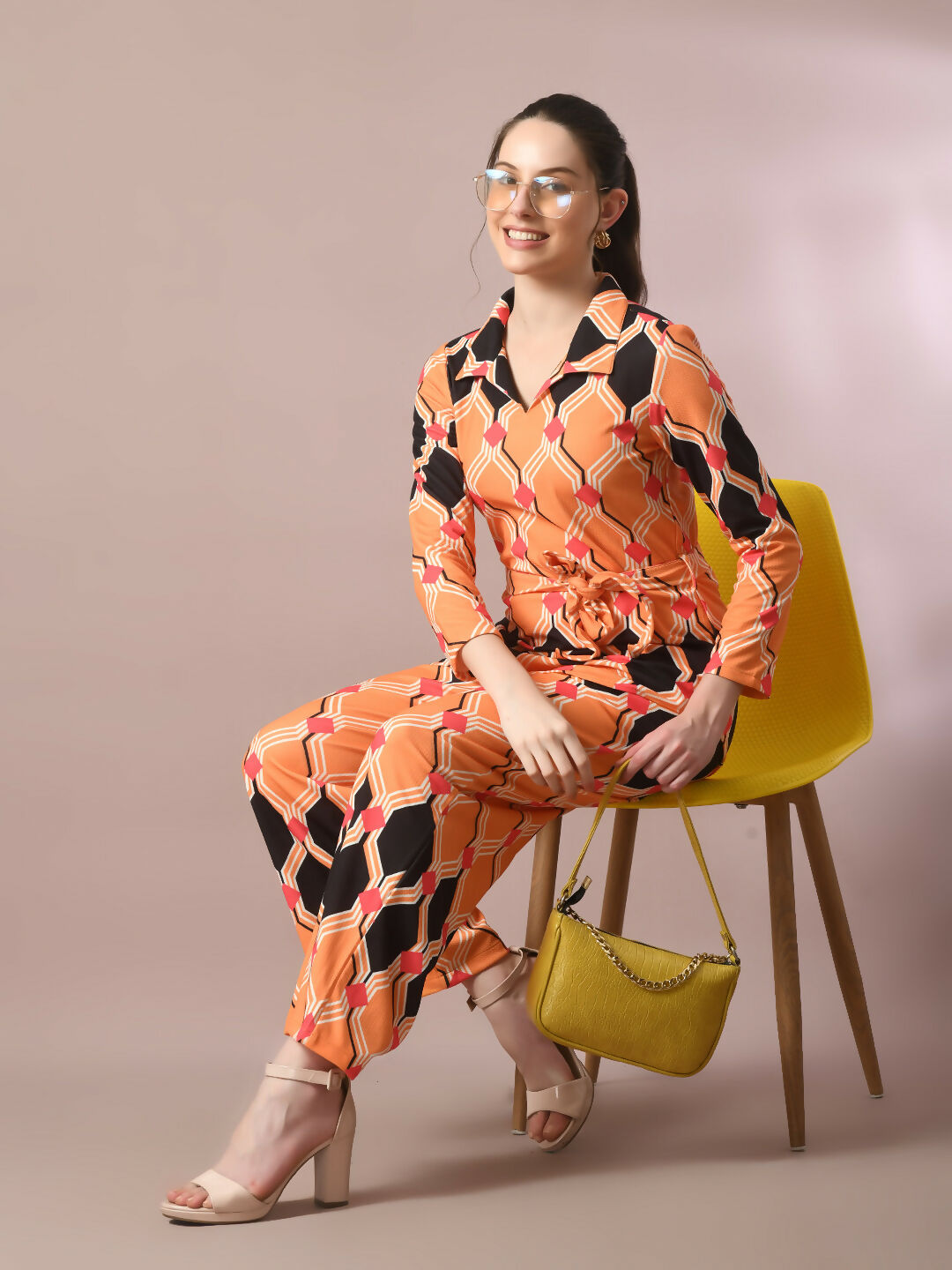 Myshka Women's Multi Printed Polo Collar Party Top With Trousers Co-ord set - Distacart