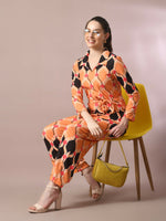 Thumbnail for Myshka Women's Multi Printed Polo Collar Party Top With Trousers Co-ord set - Distacart