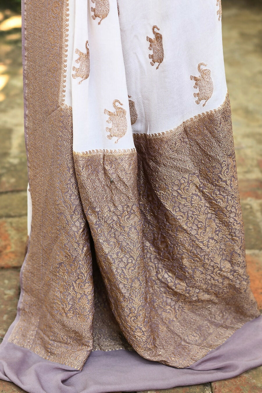 Joban Fashion Ivory Crepe Chiffon Pure Handloom Banarasi Silk Saree