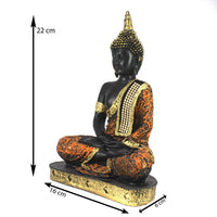 Thumbnail for eCraftIndia Golden, Orange, and Black Polyresin Meditating Lord Buddha Statue - Distacart