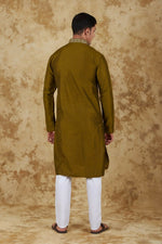 Thumbnail for Bluesaanchi Men's Handloom Embroidered Field Drab Kurta Set - Distacart