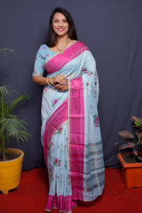 Thumbnail for Aastha Fashion Pink Woven Linen Silk Saree with Blouse - Distacart