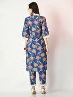 Thumbnail for Myshka Women's Blue Printed Kurta With Trousers - Distacart