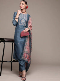 Thumbnail for Anubhutee Blue Floral Embroidered Kurta with Trousers & With Dupatta - Distacart