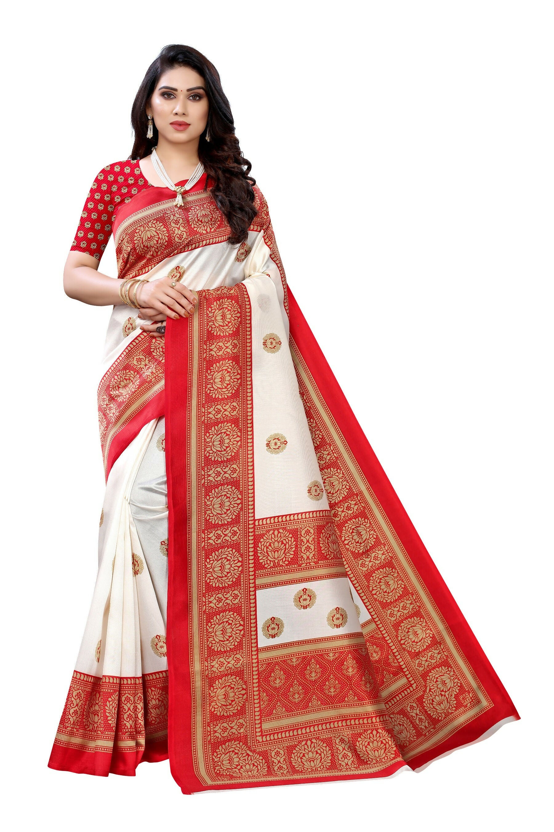 Vamika Red Printed Art Silk Saree - Distacart