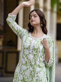 Thumbnail for Anouk Floral Embroidered Regular Pure Cotton Straight Kurta with Trouser & Dupatta