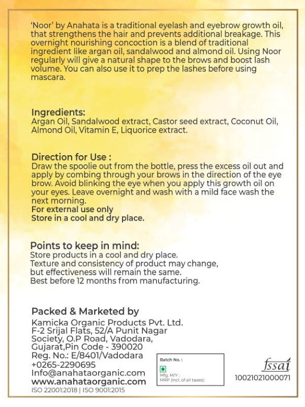 Anahata Noor (Eyebrow And Eyelash Growth Oil) - Distacart