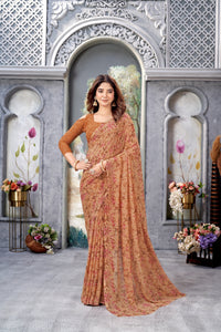 Thumbnail for NOZ2TOZ Women Casual Wear Printed Weight Less Saree with Unstitched Blouse - Brown