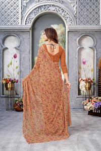 Thumbnail for NOZ2TOZ Women Casual Wear Printed Weight Less Saree with Unstitched Blouse - Brown