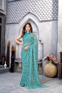 Thumbnail for NOZ2TOZ Women Casual Wear Printed Weight Less Saree with Unstitched Blouse - Blue
