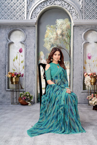 Thumbnail for NOZ2TOZ Women Casual Wear Printed Weight Less Saree with Unstitched Blouse - Sky Blue