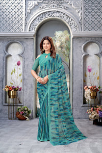 Thumbnail for NOZ2TOZ Women Casual Wear Printed Weight Less Saree with Unstitched Blouse - Sky Blue