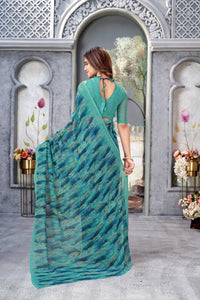 Thumbnail for NOZ2TOZ Women Casual Wear Printed Weight Less Saree with Unstitched Blouse - Sky Blue