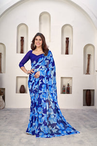 Thumbnail for NOZ2TOZ Women Casual Wear Printed Weight Less Saree with Unstitched Blouse - Blue