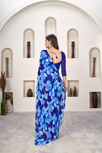 Thumbnail for NOZ2TOZ Women Casual Wear Printed Weight Less Saree with Unstitched Blouse - Blue