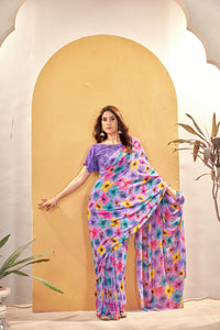 Thumbnail for NOZ2TOZ Women Casual Wear Printed Weight Less Saree with Unstitched Blouse - Purple