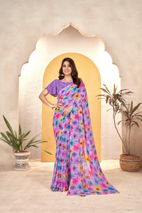 Thumbnail for NOZ2TOZ Women Casual Wear Printed Weight Less Saree with Unstitched Blouse - Purple