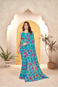 Thumbnail for NOZ2TOZ Women Casual Wear Printed Weight Less Saree with Unstitched Blouse - Rama