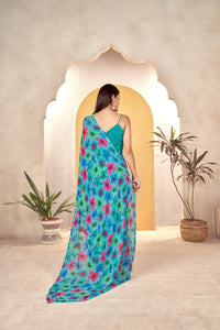 Thumbnail for NOZ2TOZ Women Casual Wear Printed Weight Less Saree with Unstitched Blouse - Rama