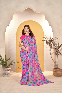 Thumbnail for NOZ2TOZ Women Casual Wear Printed Weight Less Saree with Unstitched Blouse - Pink