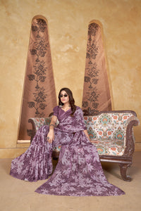 Thumbnail for NOZ2TOZ Women Casual Wear Printed Weight Less Saree with Unstitched Blouse - Violet