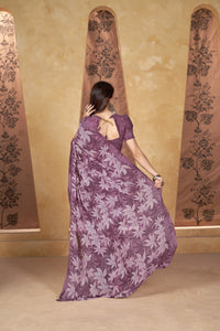 Thumbnail for NOZ2TOZ Women Casual Wear Printed Weight Less Saree with Unstitched Blouse - Violet