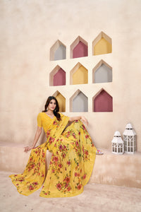Thumbnail for NOZ2TOZ Women Casual Wear Printed Weight Less Saree with Unstitched Blouse - Yellow
