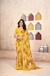 Thumbnail for NOZ2TOZ Women Casual Wear Printed Weight Less Saree with Unstitched Blouse - Yellow
