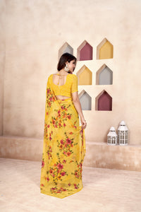 Thumbnail for NOZ2TOZ Women Casual Wear Printed Weight Less Saree with Unstitched Blouse - Yellow