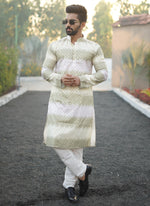 Thumbnail for Prazu Fashion Mahendi Cotton Embroidered Shading Print Kurta