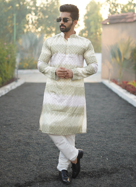 Prazu Fashion Mahendi Cotton Embroidered Shading Print Kurta