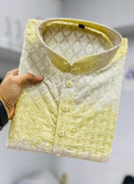 Thumbnail for Prazu Fashion Light Green Cotton Embroidered Shading Print Kurta