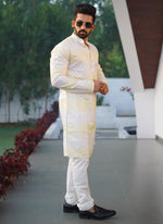 Thumbnail for Prazu Fashion Light Green Cotton Embroidered Shading Print Kurta