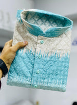 Thumbnail for Prazu Fashion Sky Blue Cotton Embroidered Shading Print Kurta