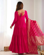 Thumbnail for Evanik Rani Pink Pure Roman Silk Chanderi With Fully Flair Anarkali Pant With Dupatta