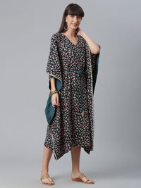 Thumbnail for Ahalyaa Crepe Black Digital & Foil Floral Printed Kaftan